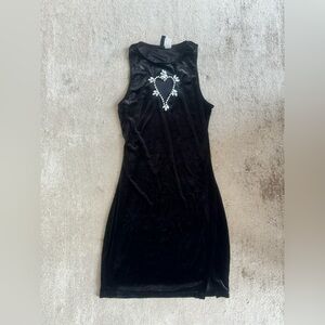 H&M black velvet heart rhinestone cutout dress size S NWOT